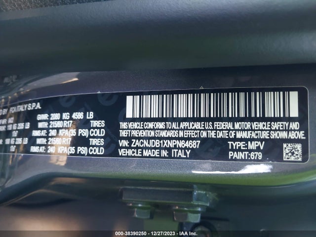 2022 JEEP RENEGADE LATITUDE 4X4 VIN: ZACNJDB1XNPN64687
