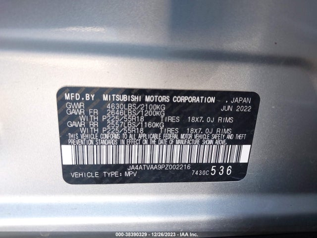 2023 MITSUBISHI ECLIPSE CROSS LE S-AWC/RALLIART S-AWC VIN: JA4ATVAA9PZ002216