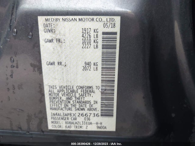 2018 NISSAN ALTIMA 2.5 SR VIN: 1N4AL3AP8JC266736