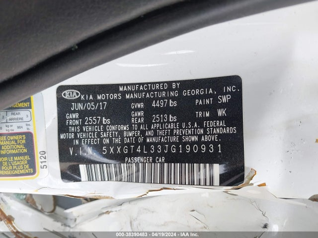 KIA Optima Lx 2018 5XXGT4L33JG190931 Image 9