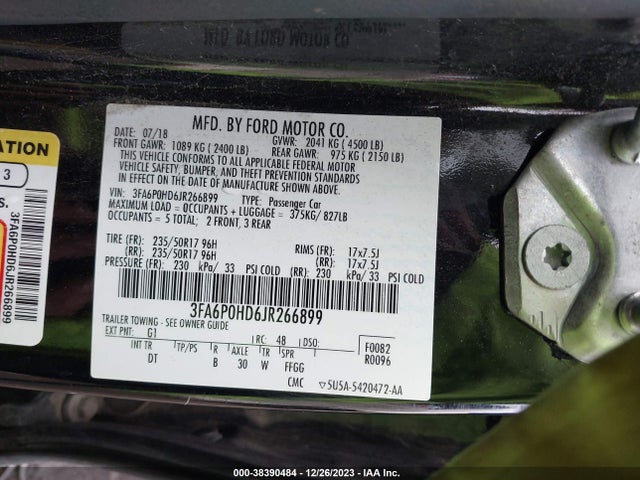Ford FUSION SE 2018 3FA6P0HD6JR266899 Image 9