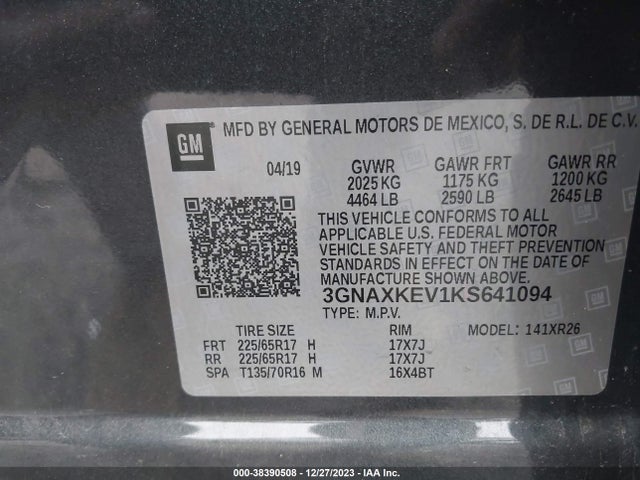 Chevrolet EQUINOX LT 2019 3GNAXKEV1KS641094 Image 9