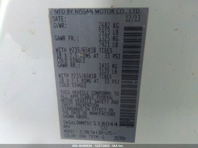 2014 INFINITI QX60 VIN: 5N1AL0MM8EC518044
