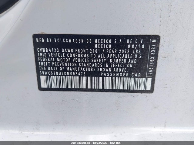 3VWC57BU3KM098476 Volkswagen Jetta 1.4t R-line/1.4t S/1.4t Se