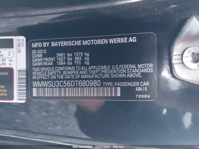 2013 MINI HARDTOP WMWSU3C56DT680980 Photo 8