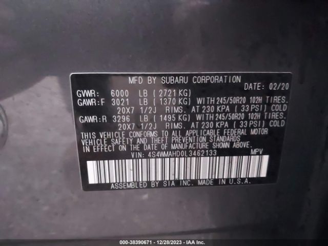 4S4WMAHD0L3462133 Subaru Ascent Premium