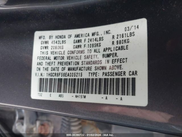 1HGCR6F56EA005215 Honda Accord Hybrid Ex-l