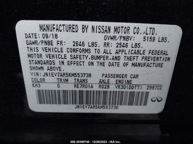 JN1EV7AR5KM553738 Infiniti Q50 3.0t Luxe