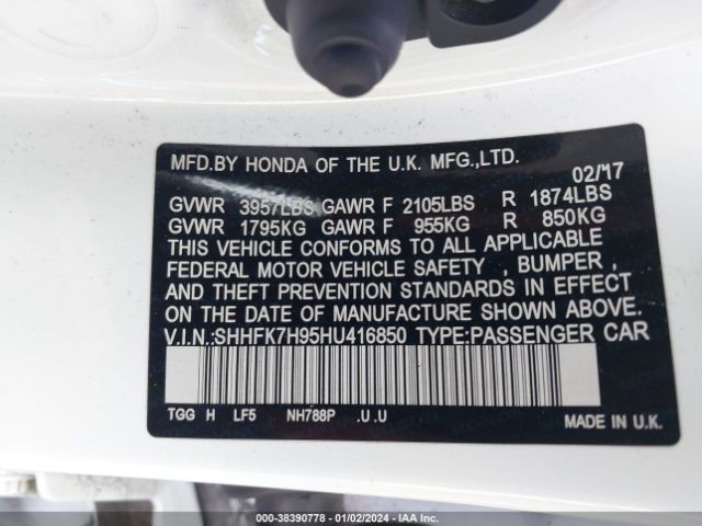 SHHFK7H95HU416850 Honda Civic Sport Touring