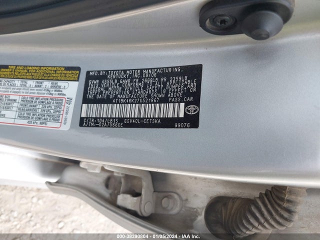 2007 TOYOTA CAMRY SE V6 VIN: 4T1BK46K27U521867