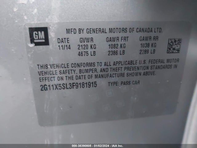Chevrolet Impala 1fl 2015 2G11X5SL3F9181915 Image 9