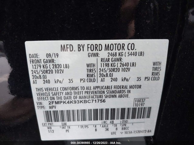Ford Edge Titanium 2019 2FMPK4K93KBC71756 Image 9
