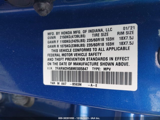 Honda Cr-v Awd Ex 2021 7FARW2H58ME005847 Image 9