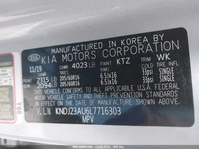 KIA SOUL S 2020 KNDJ23AU6L7716303 Image 9