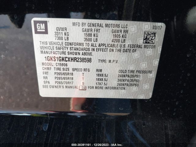 1GKS1GKCXHR238598 GMC Yukon Xl Slt