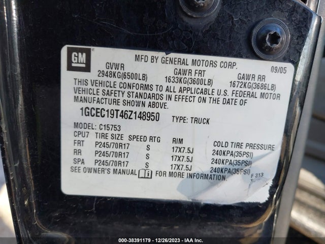2006 CHEVROLET SILVERADO 1500 LT1 VIN: 1GCEC19T46Z148950