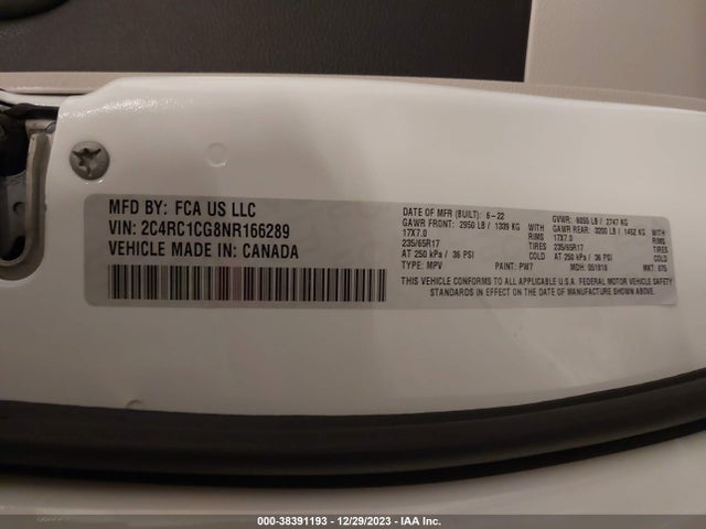2C4RC1CG8NR166289 Chrysler Voyager Lx