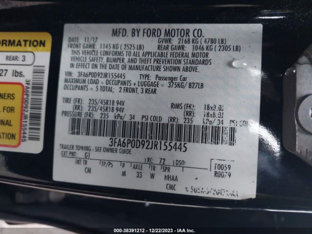 2018 FORD FUSION 3FA6P0D92JR155445 Photo 8