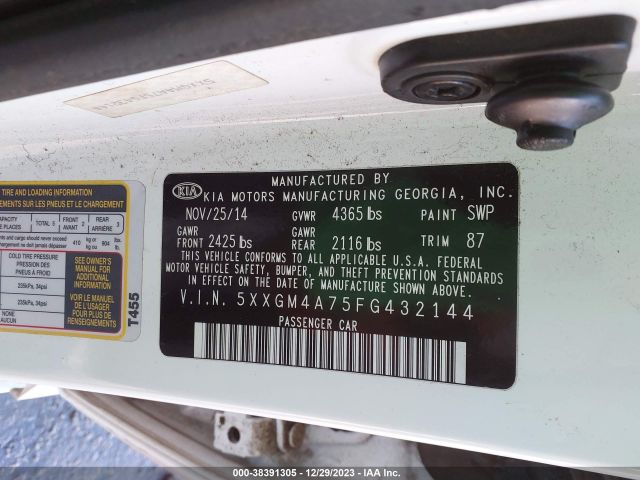5XXGM4A75FG432144 KIA Optima Lx