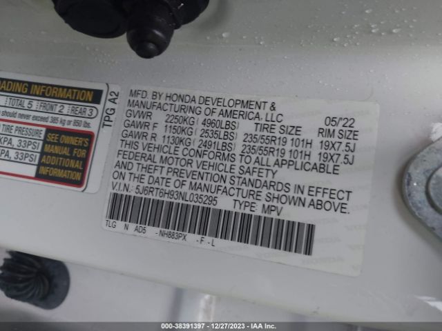 5J6RT6H93NL035295 Honda Cr-v Hybrid Touring