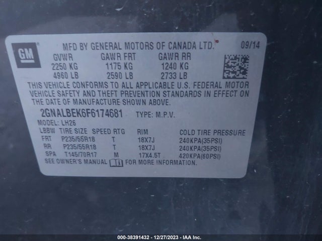 Chevrolet EQUINOX 1LT 2015 2GNALBEK6F6174681 Image 9