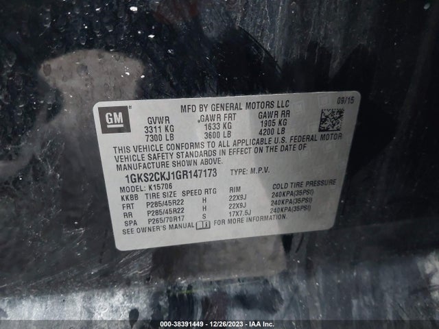 GMC YUKON DENALI 2016 1GKS2CKJ1GR147173 Image 9