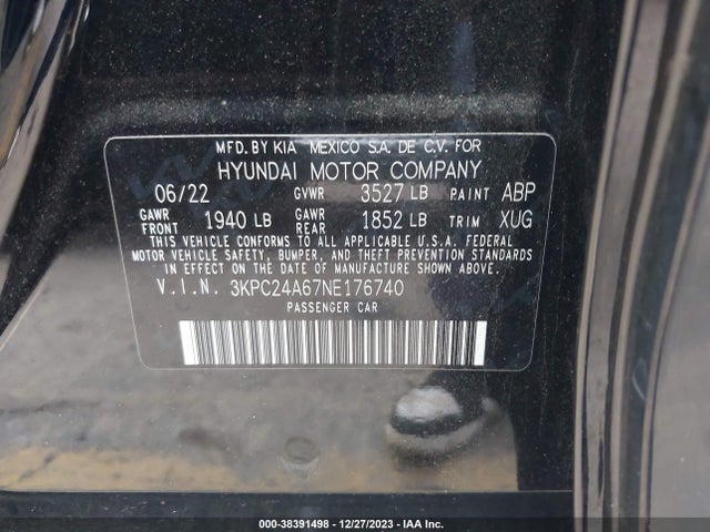 Hyundai ACCENT SE 2022 3KPC24A67NE176740 Image 9