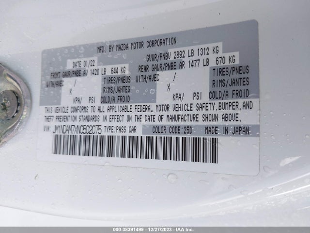 2022 MAZDA MX-5 MIATA RF GRAND TOURING VIN: JM1NDAM7XN0502075