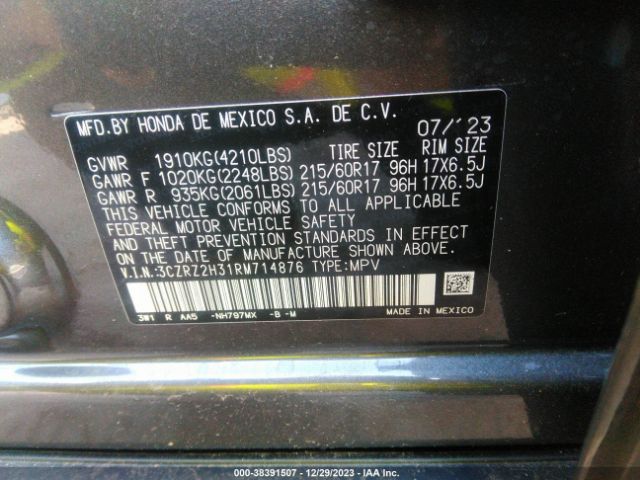 3CZRZ2H31RM714876 Honda Hr-v Awd Lx