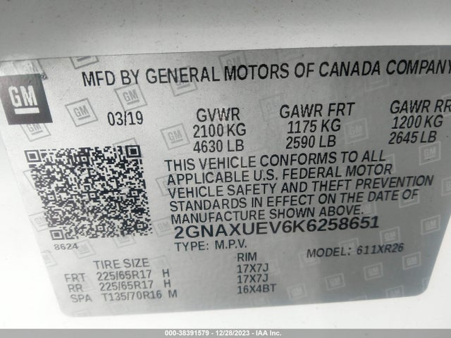 Chevrolet EQUINOX LT 2019 2GNAXUEV6K6258651 Image 9