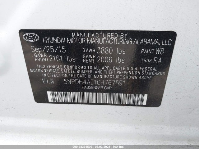 Hyundai ELANTRA SE 2016 5NPDH4AE1GH767591 Image 9