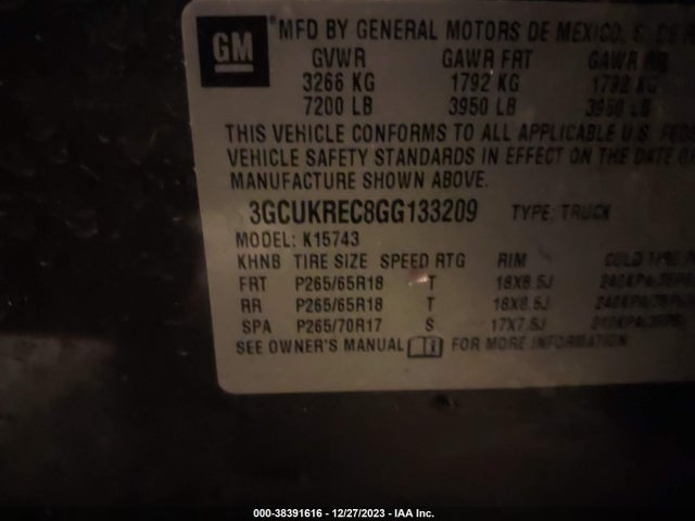 Chevrolet Silverado 1500 1lt 2016 3GCUKREC8GG133209 Image 9