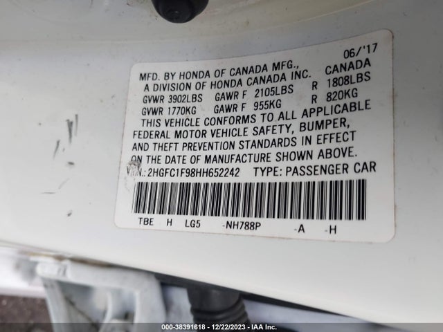 Honda Civic Touring 2017 2HGFC1F98HH652242 Image 9