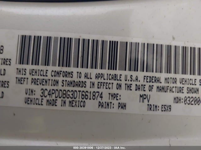 2013 DODGE JOURNEY SXT VIN: 3C4PDDBG3DT661874