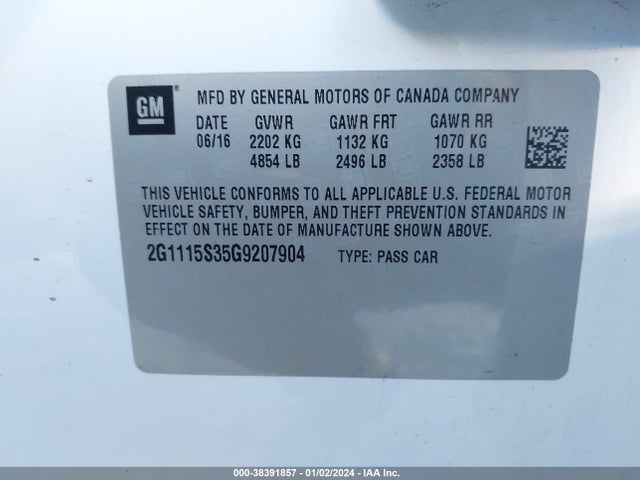 Chevrolet Impala 2lt 2016 2G1115S35G9207904 Image 9