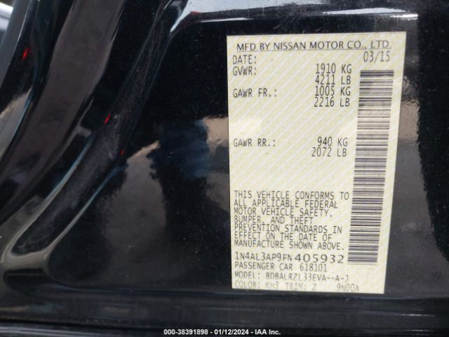 1N4AL3AP9FN405932 Nissan Altima 2.5 Sl