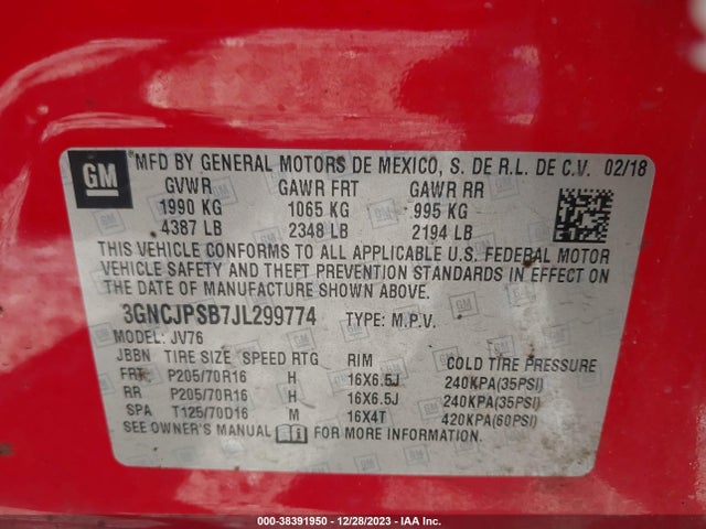 Chevrolet Trax Lt 2018 3GNCJPSB7JL299774 Image 9