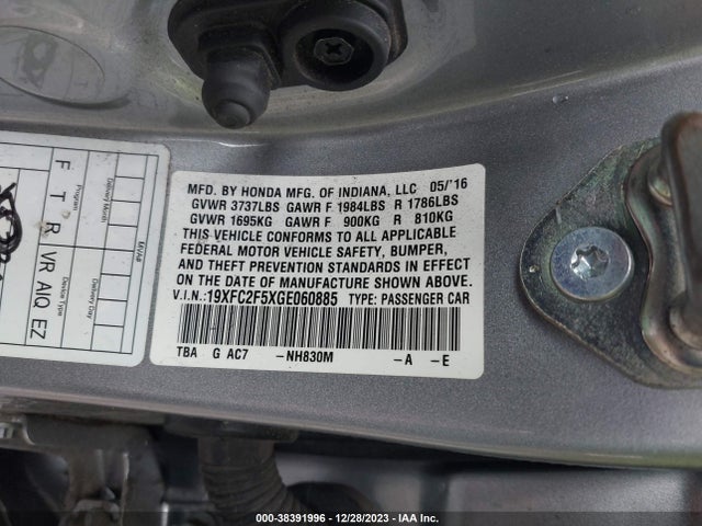 Honda Civic Lx 2016 19XFC2F5XGE060885 Image 9