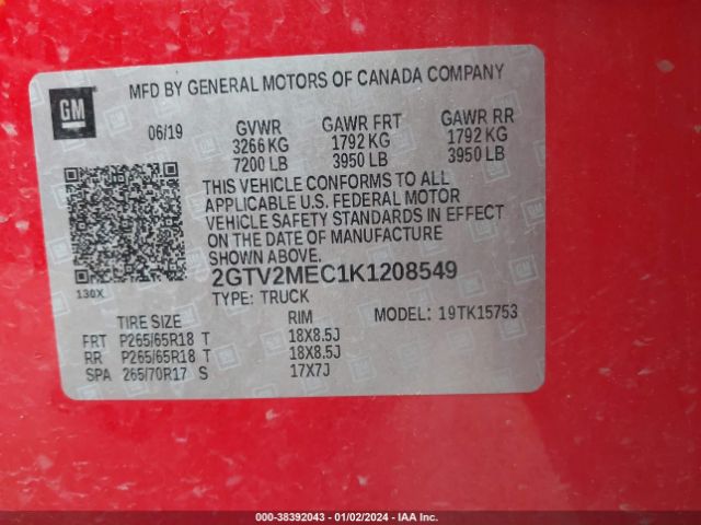 2GTV2MEC1K1208549 GMC Sierra Limited K1500 Sle