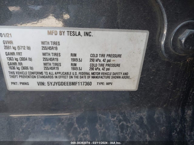 5YJYGDEE8MF117360 Tesla Model Y Long Range Dual Motor All-wheel Drive