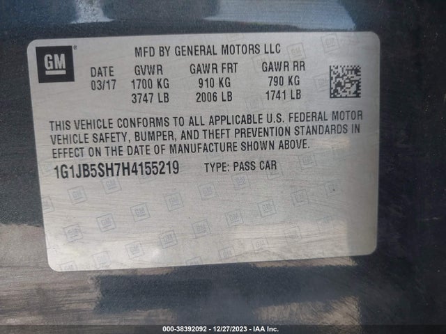 Chevrolet Sonic Ls Auto 2017 1G1JB5SH7H4155219 Image 9