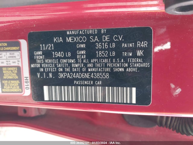 KIA RIO S 2022 3KPA24AD6NE438558 Image 9