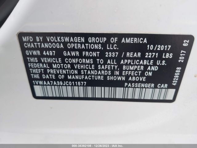 1VWAA7A39JC011577 Volkswagen Passat 2.0t R-line/2.0t S