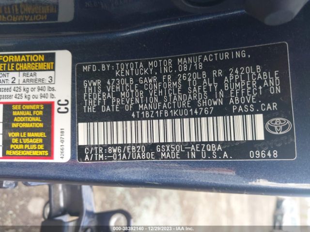4T1BZ1FB1KU014767 Toyota AVALON XSE