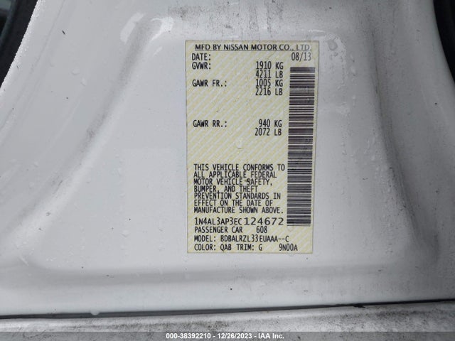 Nissan Altima 2.5 S 2014 1N4AL3AP3EC124672 Image 9