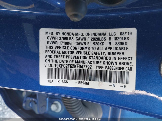 Honda Civic Lx 2019 19XFC2F62KE047792 Image 9