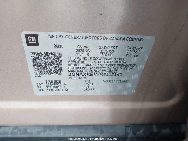 Chevrolet EQUINOX LT 2019 2GNAXKEV7K6113140 Image 9