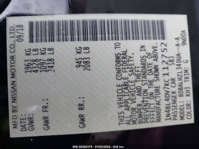 2019 NISSAN ALTIMA 1N4BL4DV7KC112752 Photo 8