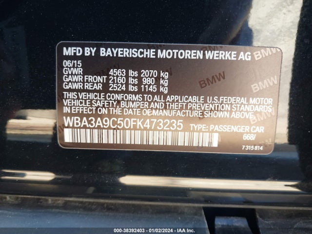 BMW 335i 2015 WBA3A9C50FK473235 Image 9