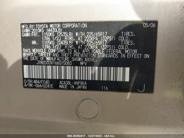 2006 TOYOTA RAV4 VIN: JTMZD33V166015083